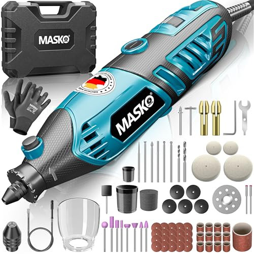 MASKO® Utensile multifunzione 200 W, velocità variabile, 10.000 – 40.000 giri/min, con albero flessibile, strumento di rotazione, mandrino a sgancio rapido, valigetta per il trasporto, set di