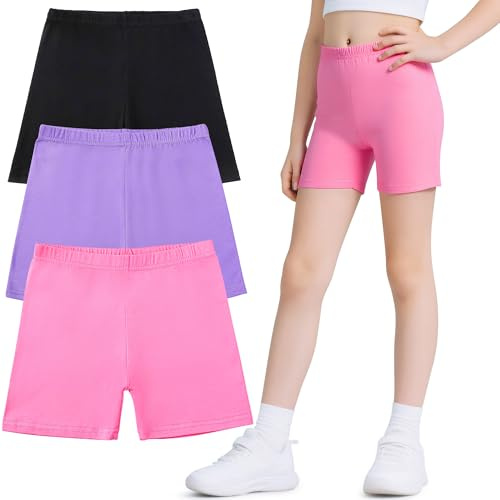 Domueay Pantaloncini Leggings per Ragazze, Pacco da 3, 10-12 Anni