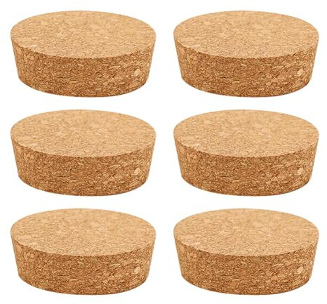 Lot de 6 grands bouchons coniques en liège à large ouverture pour couvercles de bocaux Mason - Bouchons de rechange en bois pour bouteille de vin et de bière - 71 x 65 x 20 mm
