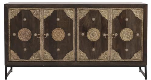 Marrakesch Orientalische Deko Sideboard mit Türen aus Holz & Messing 150cm groß als Wohnzimmer Möbel | Vintage Kommode Komode Adaja für stilvolle Aufbewahrung im Esszimmer & Schlafzimmer