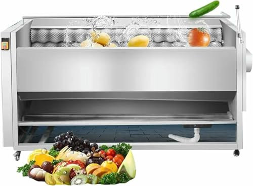 Commercial Potato Peeler, 400kg/h Stainless Steel Electric Vegetable Cleaner Machine with Filter Layer and 360° Nozzle, Mobile Fruit Scrubber for Potatoes, Onions