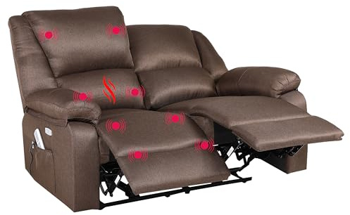 ECODE® Sofa 2 Plazas de Tela con Reclinacion Electrica y Masaje | Reclinación Independiente en Cada Lado - Masaje y Calor Lumbar en Lado Derecho, Botonera, Doble USB - Facil Montaje