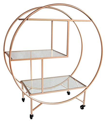 Rose Gold Art Deco Bar Cart Drinks Trolley with 3 Shelves and Caster Wheels Vintage Style Serving Table for Tea Party Modern Storage Shelving for Home Decor