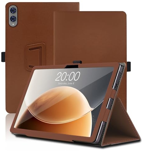 Hülle für Teclast T65 13.4 Zoll, Teclast T65 Tablet Schutzhülle, Klappständer Schutzhülle mit Stifthalter und Handschlaufe, Umfassender Schutz. (Braun)