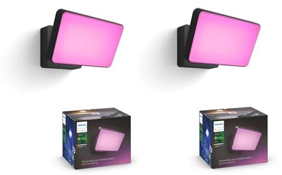 Philips Hue Pack Outdoor – 2x Projecteur LED Discover White & Colour 15 W pour Jardin et Sécurité