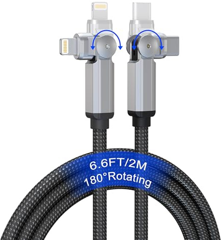 Câble Carplay USB C vers Lightning 2M 90 Degrés avec Connecteur Pivotant à 180° [MFi, 3A, CarPlay, Données]Coudé Cordon Type C PD Angle Droit Charge Rapide pour iPad 9 Gén/iPhone 11 12 13 14 Pro Max