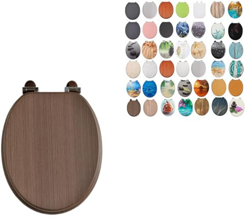 18 Universal MDF WC Toilet Seat – Easy Fit with Strong Zinc Alloy Hinges, Smooth Wipe Surface – Fits All Water Closets (Dark Wooden)