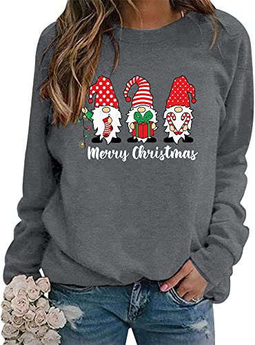 WIEIYM Sweatshirt Weihnachts Langarmshirt Druck Rundhals Pullover Partytop Herbst Winter Langarm BluseTops Stretchy Leichte Sweatshirts Basic Bequem Oberteil