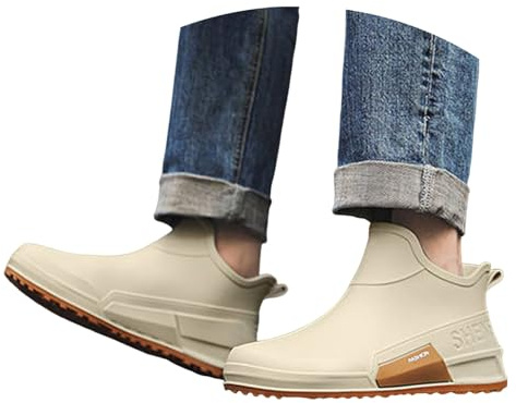 Generisch Gummistiefel Damen Herren Halbhoch Regenstiefeletten Breite Waden Wasserdichte Rain Boots Einfarbig Weitschaft Kurz Festival Rutschfeste Barfuß Regenschuhe, (36-44)