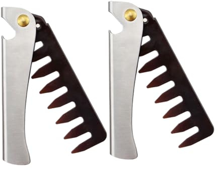 TOVINANNA 2 Stück Faltbarer Haarkamm aus Edelstahl Antistatisch Schonend zur Kopfhaut für Männer zum Stylen von Ölfrisuren und Bartpflege Tragbar für Unterwegs