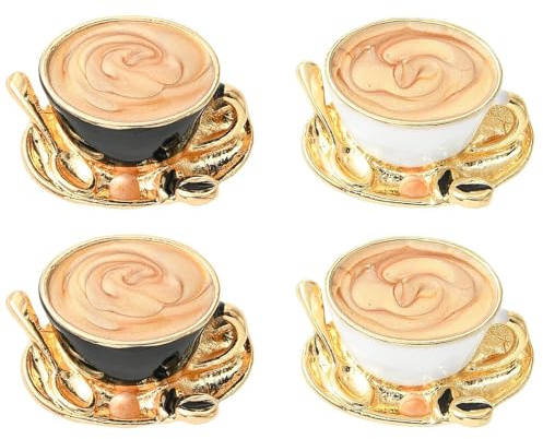 DanLingJewelry 4Pcs 2 Colours Coffee Theme Enamel Brooches Afternoon Tea Coffee Cup lapel Pins for DIY Backpacks Hats Clothes Decoration