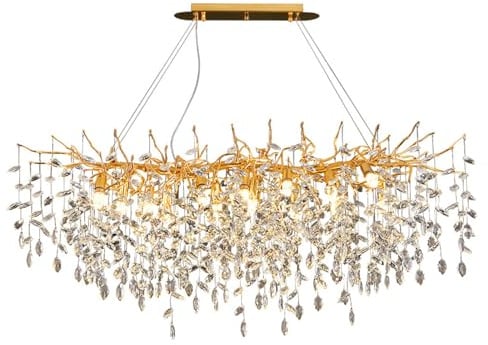 Lustres plafonnier pour salonLustres en Cristal Modernes dorés, Lustre rectangulaire en Cristal en Forme de Branche d'arbre, luminaire Suspendu de pla
