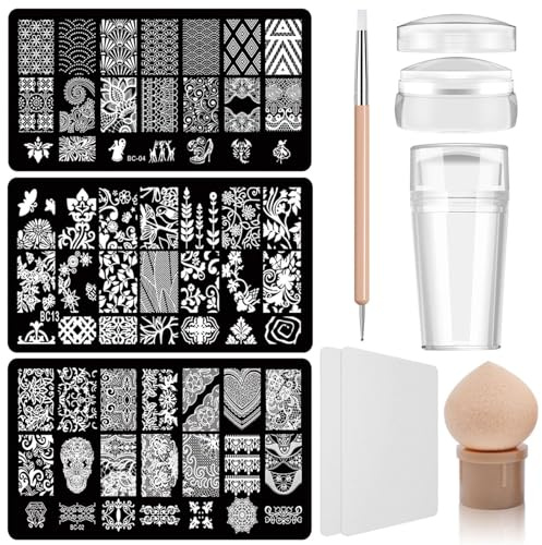 Nagelstempel Set, 9 Stück French Nails Stempel Mit Nageldesign Set Und Stamping Schablonen Für Nägel, French Nails Set, Professionelles Nail Art Zubehör Für Kreative Nageldesigns