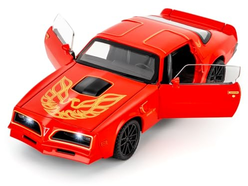 BGHSCA 1:32 Pontiac Firebird Trans Am Diecast Car, Zinc Alloy Pull Back Model with Sound & Light, Collectible Toy, Birthday Gift for Kids & Adults, Red