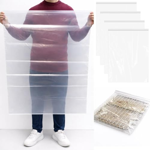KYRGEU 4 Pack Extra Large Oven Rack Cleaning Bags (31.4''X39.3'') – Heavy Duty Reusable Deep Soak Bags for BBQ Grill, Easy Oven Rack Cleaner for Home Kitchen, Removes Grease & Grime