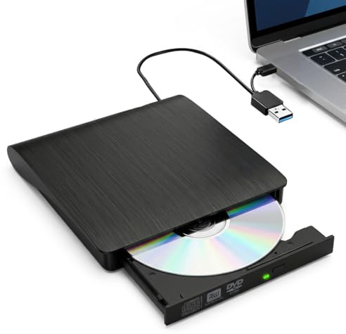 Externer CD/DVD Brenner Tragbar USB 3.0 Typ C Plug & Play | CD/DVD+/-RW Laufwerk, Externer DVD-Player für Windows 11/10/8/7/XP/Vista Linux MacOS Laptop Desktops