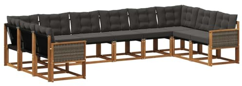 vidaXL Outdoor-Sofagarnitur mit Kissen 10 pcs Natürlich und Schwarz, Gartenmöbel, modernes Outdoor-Sofa, bequemes Lounge-Set für Ihre Terrasse, robust und stylisch