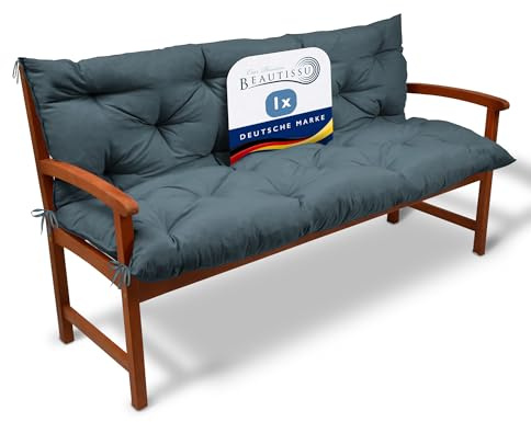 Beautissu Bankauflage Sitzkissen & Rückenkissen für Gartenbank Gartenmöbel | 100x50x50cm Taubenblau Outdoor Polsterauflage Gartenbankauflage für Bankkissen Sitzauflage Hollywoodschaukel Garten Flair BR