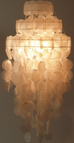 GURU SHOP Deckenlampe/Deckenleuchte, Muschelleuchte aus Hunderten Capiz, Perlmutt Plättchen - Modell Sakawa 60 cm Weiß