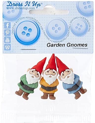 Dress it Up Garden Gnomes Button, Plastic, Multi-Colour, 39 x 16 mm, 3-Piece