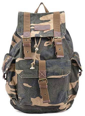Gootium Canvas Backpack - Vintage Outdoor Rucksack Travel Day Pack, Camouflage