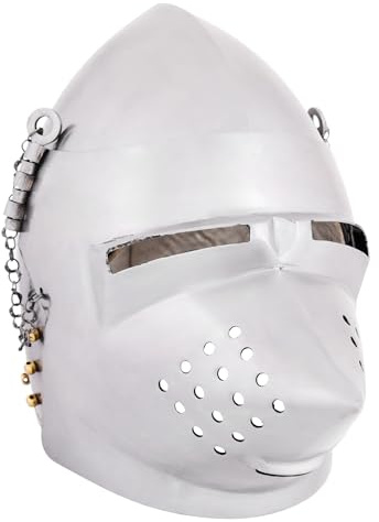 Ulfberth Hundsgugel Helm, mit Visier, 2 mm Stahl Schaukampftauglich | Beckenhaube Replik 14 Jh., Polsterinlay, Mittelalter, Reenactment, LARP, Historische Darstellungen & Fantasy Cosplay