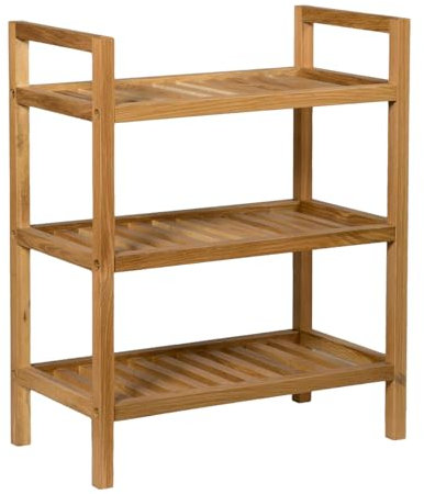 Hallowood Furniture Waverly Oak 3 Tier Narrow Shoe Rack, Solid Oak Shoe Storage Unit, Fits 6 Pairs Footwear, Wooden Stackable Storage, Entranceway, Living Room and Hallway Furniture