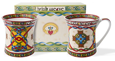 Royal Tara Lot de 2 tasses en porcelaine anglaise avec motif croix celtique et tissage irlandais 325 ml