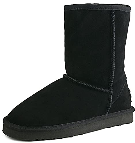 Shenduo Damen Mittelhohe Schneestiefel Wasserdicht | Stiefel mit Fellfutter, Wärme, Mid-calf Winterstiefel für kaltes Wetter, Klassisch, Leder material