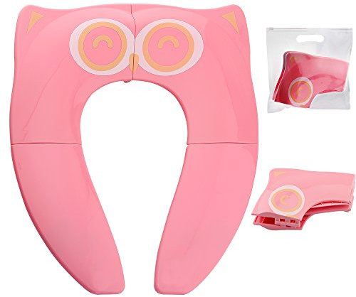 Gimars Asiento Inodoro Plegable para Niños Reductor WC Portatil Plástico Antideslizante de Infantil con Bolsa de Transporte Adaptador WC Niños Reutilizable para Viajes, Hoteles,Rosa