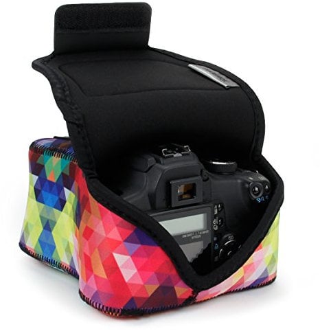 USA GEAR DSLR Kameratasche Klein für Spiegelreflexkameras, SLR-Kamerahülle mit Neoprenschutz, Gürtelhalfter und Zubehör - Kompatibel mit Nikon D3400, Canon EOS Rebel, Pentax K-70 & mehr - Geometrish