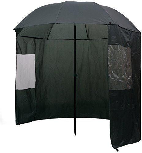 Festnight Angelschirm Anglerschirm Schirmzelt Compact Angelbedarf Schirm mit 2 PVC-Fenstern 240 x 210 cm Dunkelgrün