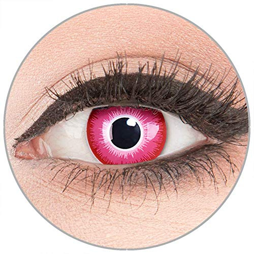 Farbige Kontaktlinsen zu Fasching Karneval Halloween in Topqualität von 'Glamlens' ohne Stärke 1 Paar Crazy Fun rosa weiße 'Emine' mit Kombilösung (60ml) + Behälter