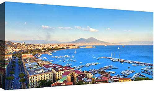 canvashop Quadro Golfo Di Napoli Cm 120X60 Vesuvio di giorno Quadri Moderni Soggiorno Stampa Su Tela Canvas Città Italia