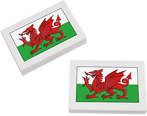 Azeeda 2 x 'Welsh Flag' Erasers/Rubbers (ER00020618) | Patriotic Cymru Banner Red Beast - 45mm Pencil Erasers for School, Office, Drawing and Stationery Gifts