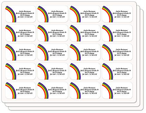 INDIGOS UG Adressetiketten selbstklebend - 40x22 mm - 067 - Regenbogen - 60 Sticker Namensaufkleber Kinder Schule - Namensetiketten selbstklebend - Sticker für Stifte, Federmappe, Hefte, Bücher