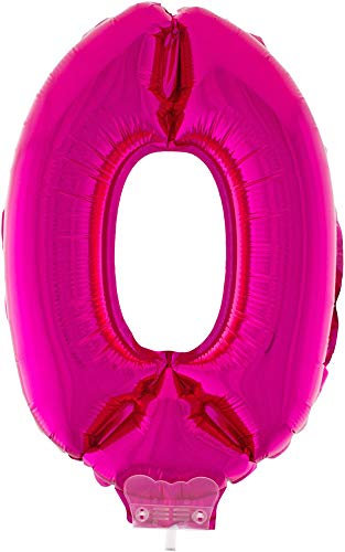 Zahlen Folienballon 41 cm mit Stab - Pink Zahl 0