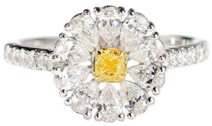 Beydodo Weißgold Ring 750 Damen Blume mit Tropfen und Kissen Diamond Verlobungsring Weißgold Eheringe Nickelfrei