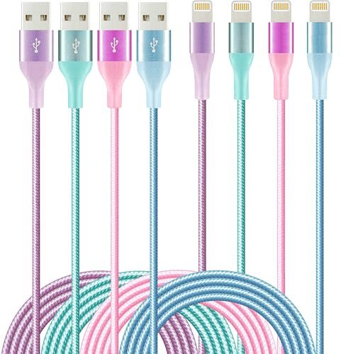 iPhone Charger 6ft 4Pack Lightning Cable,Apple MFi Certified Colorful Kawaii Nylon Braided USB Fast Charging Cord for iPhones 14 13 12 11 Pro MAX Xs XR SE X 8 7 6 5 S Plus iPod iPad