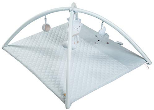 roba Baby Krabbeldecke mit Spielbogen roba Style - 5 Spielelemente - Hasen Motiv - Activity Spieldecke nutzbar als Wickelauflage - 85 x 75 cm - Hellblau