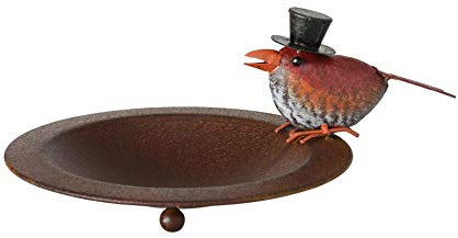 CasaJame Vogeltränke aus Eisen D22cm mit Vogel Figur, Vogelbad für den Garten, Dekoration Frühling Herbst