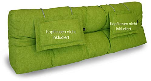 LILENO HOME Palettenkissen Set Apfelgrün - Rückenkissen 120x40x20 cm - Polster für Europaletten - Palettenkissen Outdoor als Sitzkissen für Palettenmöbel