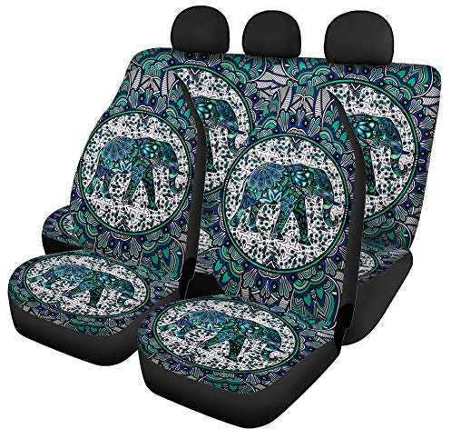 Showudesigns Elefant Mandala Boho, Autositzbezüge für Frauen, komplettes Set, Satteldecke, Vorder- und Rückbank, grün, universelle Passform