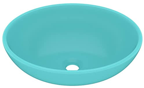 vidaXL Lavabo de Lujo Ovalado Tocador Montado Encima Piedra Vasija Aseo Indoro Cocina Garaje Fácil de Limpiar Moderno Cerámica Verde Claro Mate
