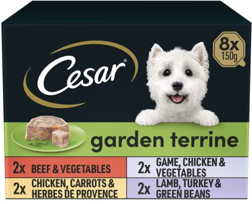 Cesar Garden Terrine Adult Wet Dog Food, Mixed Selection in Loaf, Garnished with Garden Vegetables, 8 x 150 g Trays (Pack of 3)