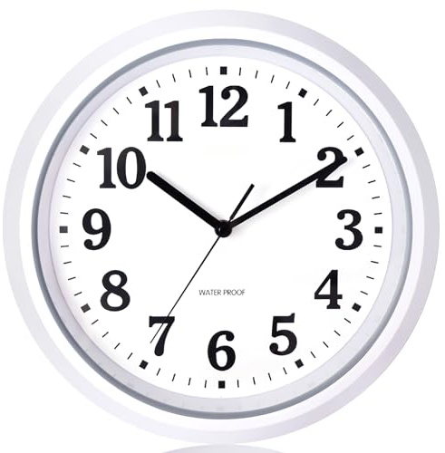 Caysie wasserdichte Wanduhr, 30,5 cm, für drinnen und draußen, staubdicht, leise, Nicht tickend, batteriebetrieben, hochwertige Quarz-Uhr, Wanddekoration für Terrasse, Pool, Zuhause (weiß)