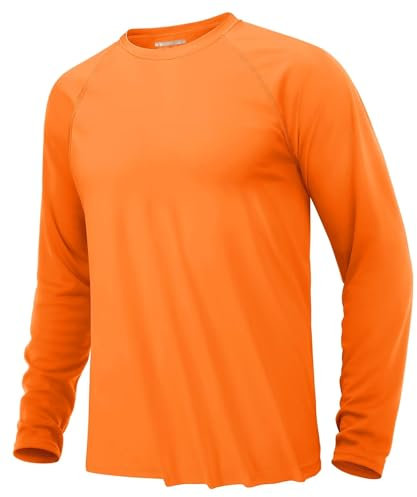 KEFITEVD Langarmshirt Herren UV Shirt Sommer Atmungsaktiv Laufshirt Leichte Fahrradshirt Männer Rund-Ausschnitt Longsleeve Casual T-Shirt Surfen Angeln Orange S