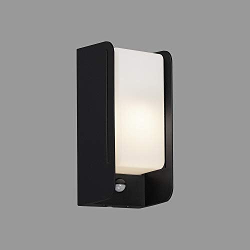 Briloner Leuchten - LED Außenleuchte, Außenlampe, Außenwandlampe inkl. Bewegungsmelder, Dämmerungssensor, IP44, 1x E27, max. 12 Watt, Weiß/Schwarz, 255x120x100mm (LxBxH), 3017-015