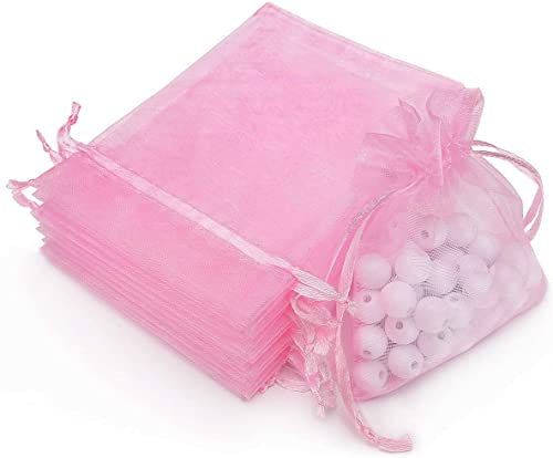 BARATTI - 100pz Sacchetti in Organza velo 7x9cm, per Matrimonio, Festa, porta gioielli - (Rosa)