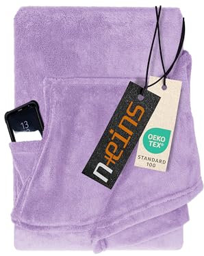 npluseins Decke mit Ärmeln Geschenke für Frauen und Männer 130x180 cm TV Deckenpullover Kuscheldecke das Original mit Ärmel & Bauchtasche 1448.2043, Flieder